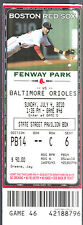 Boston Red Sox vs Baltimore Orioles July 4 2010 Full Ticket Stub Marco Scutaro