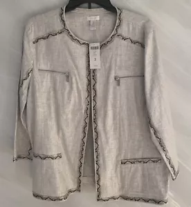 Chico’s 3 (16) Silver Birch w/ Snakeskin Detail Open Front 3/4 Sleeve Jacket NEW - Picture 1 of 13