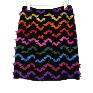 Vintage Handmade Black Rainbow Striped Frilly Ribbon Midi Skirt 26" - Picture 1 of 4