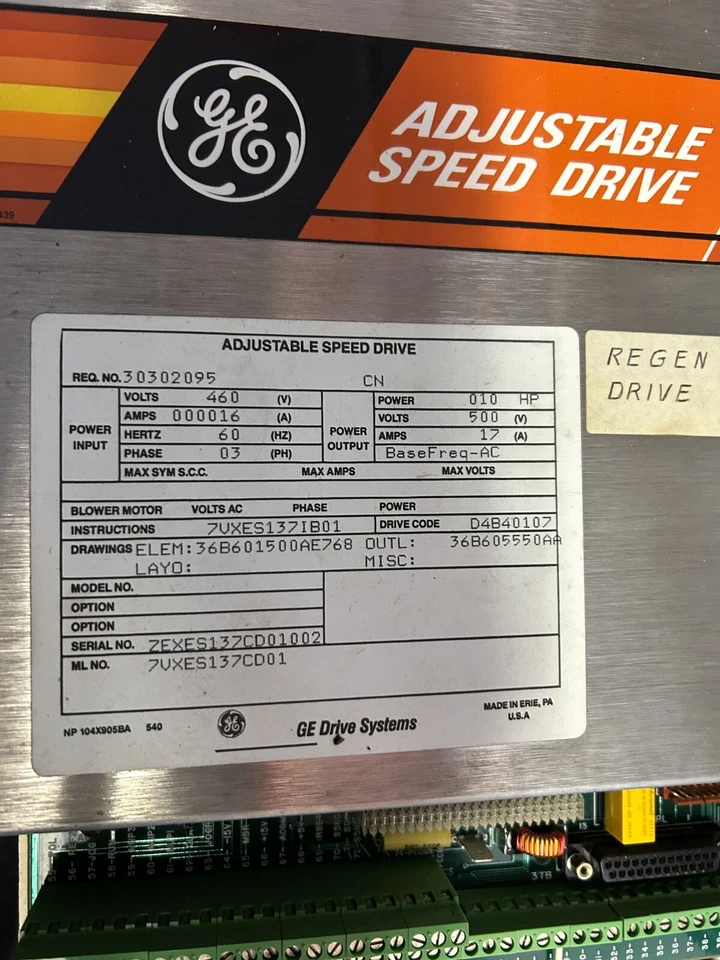 GE GENERAL ELECTRIC DC-300 Adjustable speed drive 10HP 10 HP 7VXES137CD01 Regen - Image 1 of 4