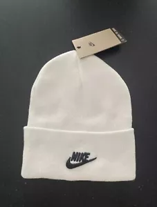 Nike Peak Tall Cuff Futura Beanie Knit Hat Summit White Unisex One Size NWT NEW - Picture 1 of 4