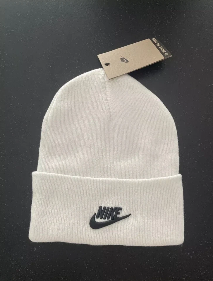 Nike Peak Tall Cuff Futura Beanie Knit Hat Summit White Unisex OS FB6528-121