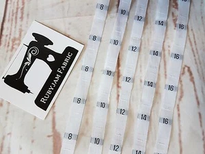 100 pack 8 10 12 14 16 - woven sew-in clothing size labels WHITE, Rubyjam - Picture 1 of 1