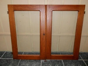 Antique OAK HUTCH DOORS Complete w/Original Wavy Glass, Lock, Beehive 31" x 19" - Picture 1 of 8