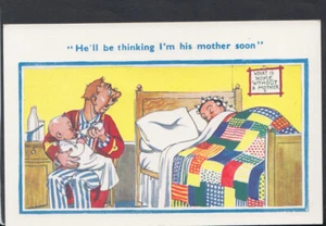 Comic Postcard - Bed / Parents / Baby / Mother / Father / Sleep RS19086 - Picture 1 of 2