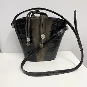 Cartera de colección Glen Miller para Ann Turk gris gamuza y cuero de cocodrilo con cordón - Imagen 1 de 12