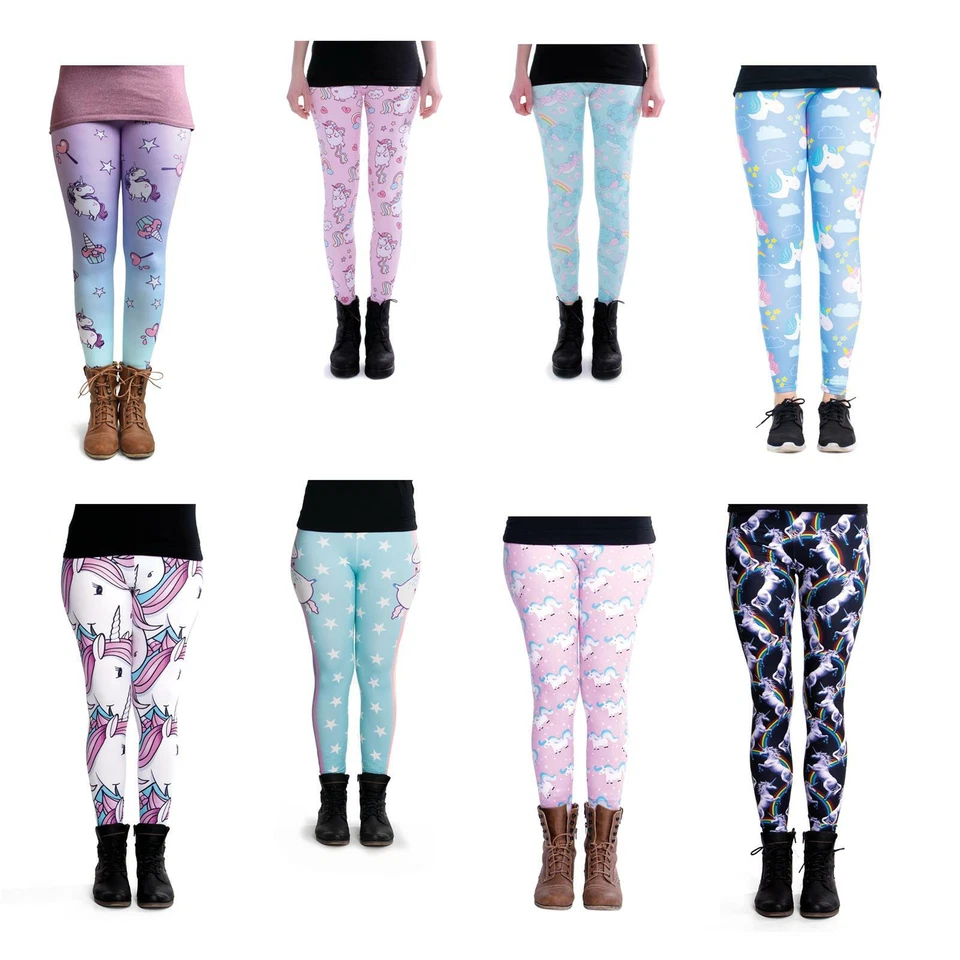 Damen EINHORN LEGGINGS bunte stretch Fitness Sport Hose Einheitsgröße - cosey