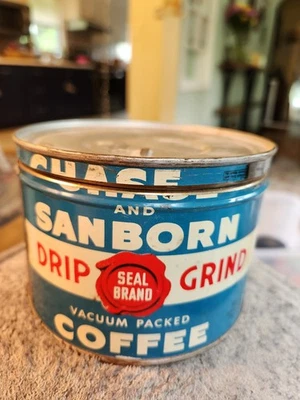 Chase and Sanborn Vintage Drip Grind Coffee Tin One Pound with lid - Image 1 of 4