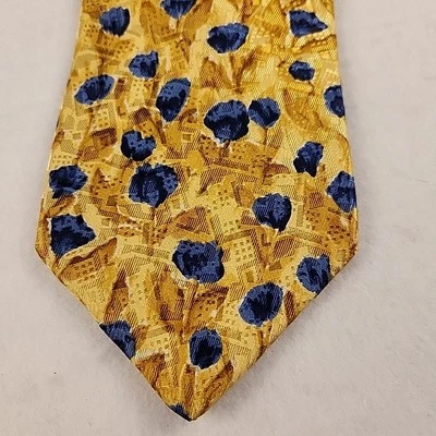 Corbata Geoffrey Beene Cuello Amarillo Azul Diseño Floral Patrón Seda Hecha en EE. UU. 4"x58" Foto 1 de 4