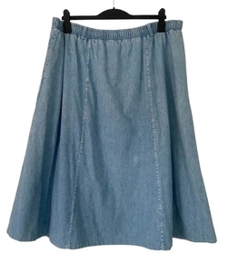 Vintage Orvis Blue Denim Skirt Midi Flare Chambray Cotton Pull On Pockets Sz XL. - Picture 1 of 5