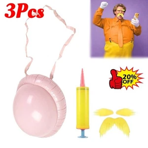 3Pcs Halloween Yellow Mustache & Fake Beard Inflatable Belly Cosplay - Picture 1 of 12