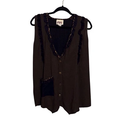 Colete Vintage Zoe Tamanho Grande Boho Western Grunge Cottagecore Floral Botão para Cima - Imagem 1 de 4