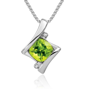 10K Solid White Gold Peridot Diamond Necklace - Picture 1 of 33