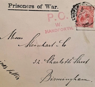 Цензор Handforth Cheshire Camp Birmingham 1915 POW WWI C3 - Изображение 1 из 3