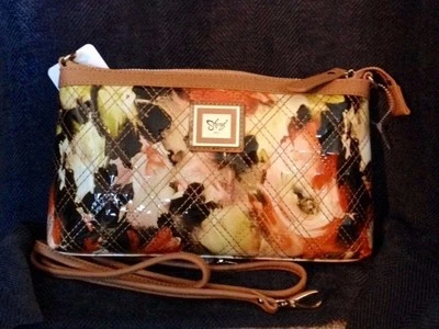 Beautiful flowers print handbag, Sharif clutch/strap bag, diagonal quilt stitch - Image 1 of 4