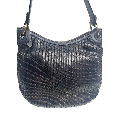 COLE HAAN Genevieve Open Weave Umber Leather Tote Hobo Purse Bag - Image 1 of 4