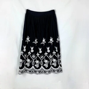 Garnet Hill Womens 8 Embroidered Midi Full Skirt Black and White Cotton - Picture 1 of 8