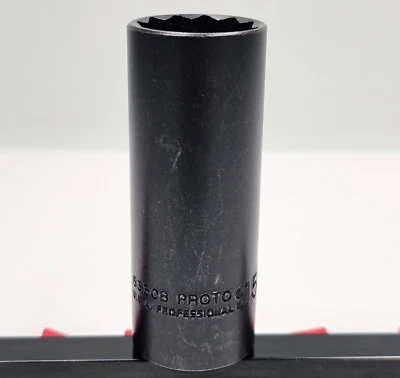 Proto 5330B, 1/2" Drive Deep Socket, 15/16", 12 Point, Black Oxide, Made in USA - Image 1 of 4
