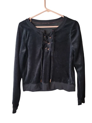 Sudadera corta de terciopelo negra con cordones BETSEY JOHNSON pequeña para mujer Foto 1 de 4