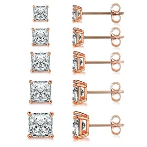 MDFUN 18K White Gold/Yellow Gold/Rose Gold Plated Princess Cut Square Clear C... - Picture 1 of 7