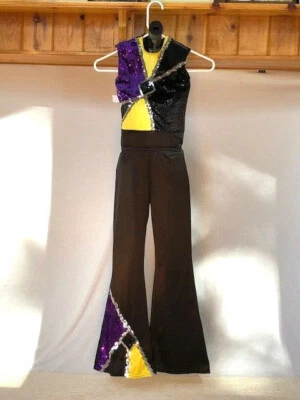 Purple, Yellow & Black Youth Leotard & Bellbottom Pants "Disco" Dance Costume - Image 1 of 4