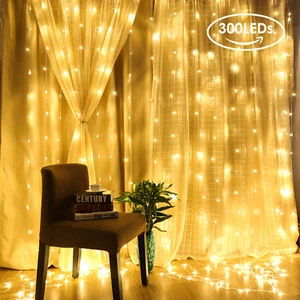 3x3M 300 LED Curtain Fairy Lights Wedding Indoor Outdoor Christmas Garden Party - Picture 1 of 15