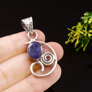 Colgante Zafiro Azul Colgante Plata de Ley 925 Hecho a Mano, Joyería Regalo Para Ella - Imagen 1 de 3