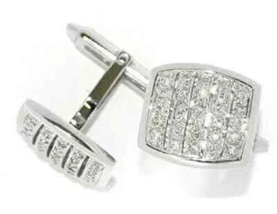 Men's Cufflinks 3Ct Round Lab-Created Diamond Cluster 14K White Gold Plated - Image 1 of 2
