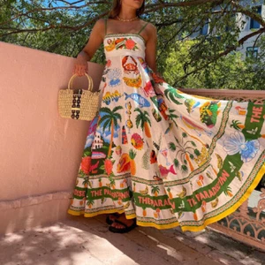 2025 Women's Summer Maxi Dress Farm Floral Print Sleeveless Swing Anthro Rio - Picture 1 of 11