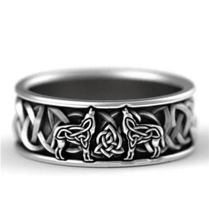 Celtic Knot Wolves Ring Band Trinity Knot Viking Wolf Jewelry - Picture 1 of 5