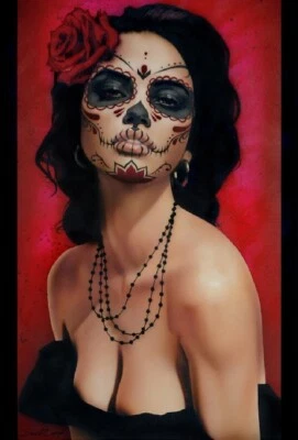 Isabella Muerta Daniel Esparza Art Canvas Giclee Woman Dia de Los Muertos Rose - Image 1 of 2