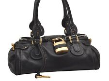 Authentic Chloe Vintage Paddington Leather Shoulder Hand Bag Black 2423J