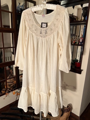 OFF WHITE Abito alla moda taglia unica bianco fatto a mano camicia all'uncinetto camicia da notte cotone