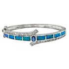 Sapphire And Australian Opal Inlay 925 Sterling Silver Bangle Bracelet Ob2