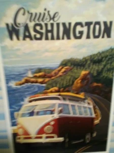 AMAZING POST CARD VW VAN COASTAL DRIVE CRUISE  WASHINGTON - Picture 1 of 10