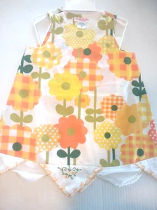 Handmade Girl Sun Dress 2T Vintage Fabrics Orange Flower Power Hankie Trim Boho - Picture 1 of 17