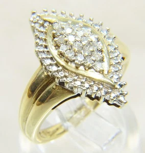 Beautiful 10 K Yellow Gold 20 Diamond Oval Cluster Accented Sz 7 Dinner Ring - Picture 1 of 21