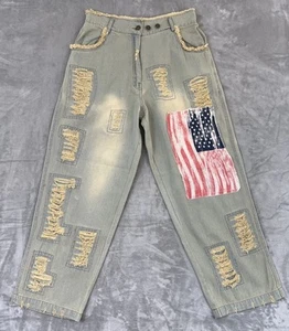 Paper Lace Light Wash Distressed Flag Pants Paperlace - Picture 1 of 19