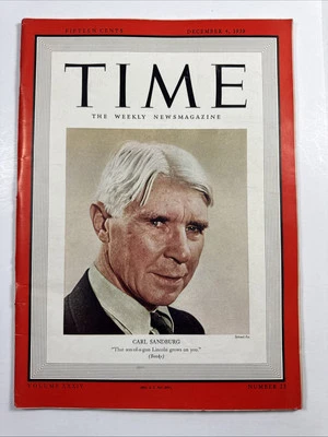 Time Magazine December 4, 1939 Carl Sandburg -Full magazine - Image 1 of 3