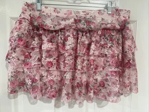 Shein Curve Damen 2XL Skort Stufen Rosa Multi Rosen Netz Spitze Neu ohne Etikett - Bild 1 von 8