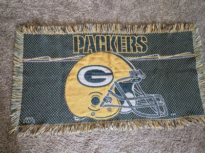 Alfombra de coleccionista Green Bay Packers tapiz fútbol tejido flecos 100 % algodón Foto 1 de 4