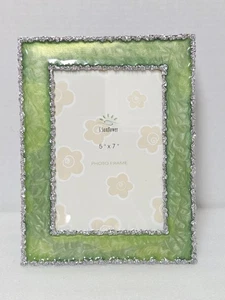 S. Sunflower Enamel Picture Frame Green & Silver 5"x7" Photo 9"x7" New - Picture 1 of 6