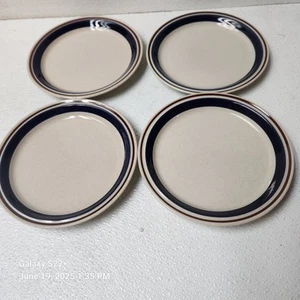 4 Vintage Contemporary Chateau Stoneware, 7 5/8” dessert plates Blue/Brown - Picture 1 of 4
