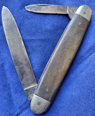 Edición vintage anterior a la Segunda Guerra Mundial. Cuchillo plegable de dos hojas con agarre de madera Wüsthof Dreizackwerk Foto 1 de 4