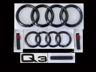 Nuevo Audi Q3 emblema negro mate anillos delantero trasero Quattro Sline combo 6 piezas 2013-21 Foto 1 de 4