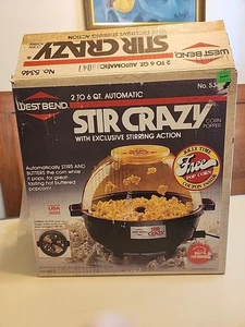 Vintage West Bend Stir Crazy 2-6 Quart Automatischer Popcorn Popper 5346 Neu Offener Karton - Bild 1 von 12