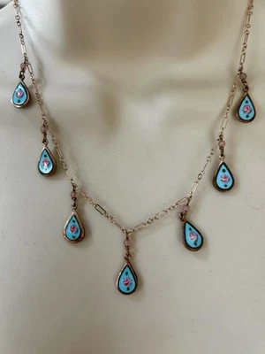 Vintage Enamel Turquoise Necklace Blue Enamel Necklace by Lucy Isaacs - Image 1 of 4