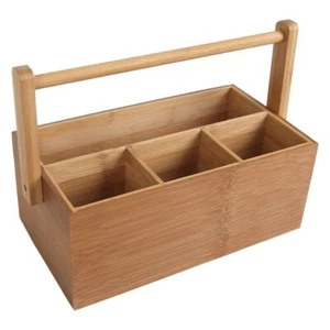 Bambus-Organizer Utensilienbox Stiftebox Schreibtisch Aufbewahrung Besteckkasten - Bild 1 von 2