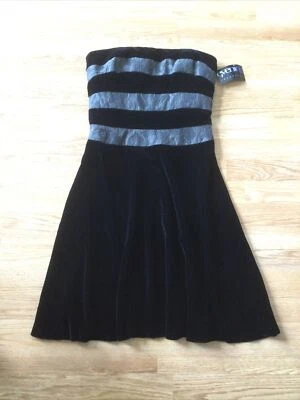 Vestido Kay Unger NY Colección Noche Terciopelo Seda (6) Negro/Plateado Sin Tirantes Foto 1 de 4