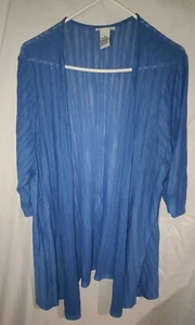 Catherines 2X Blue Shawl Boho Sheer Jacket Light 22/24 W Mid Sleeves Airy Flowy - Picture 1 of 13